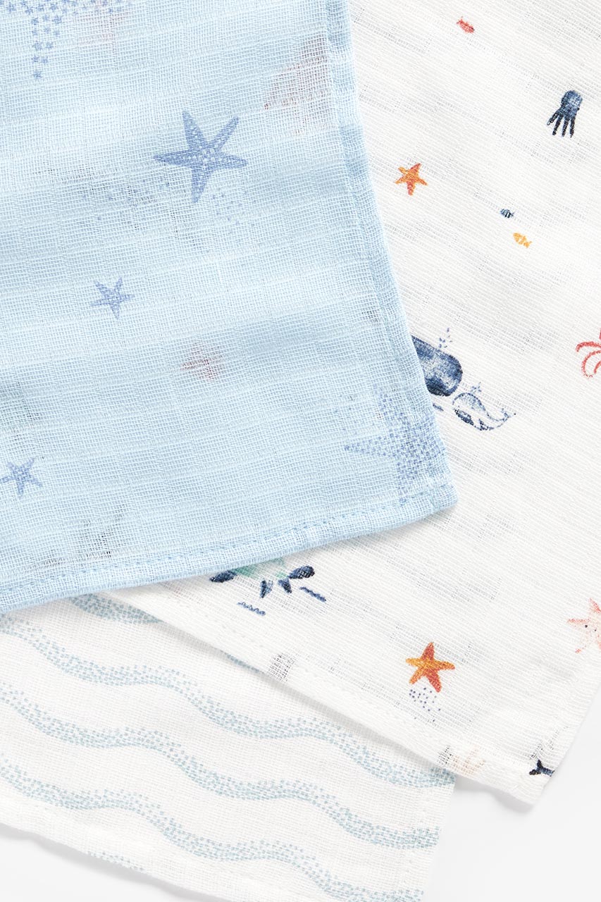 Mothercare You, Me and the Sea Muslin Cloths - 3 Pack