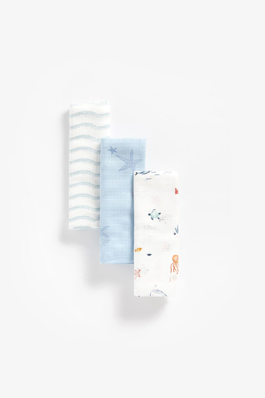 Mothercare You, Me and the Sea Muslin Cloths - 3 Pack