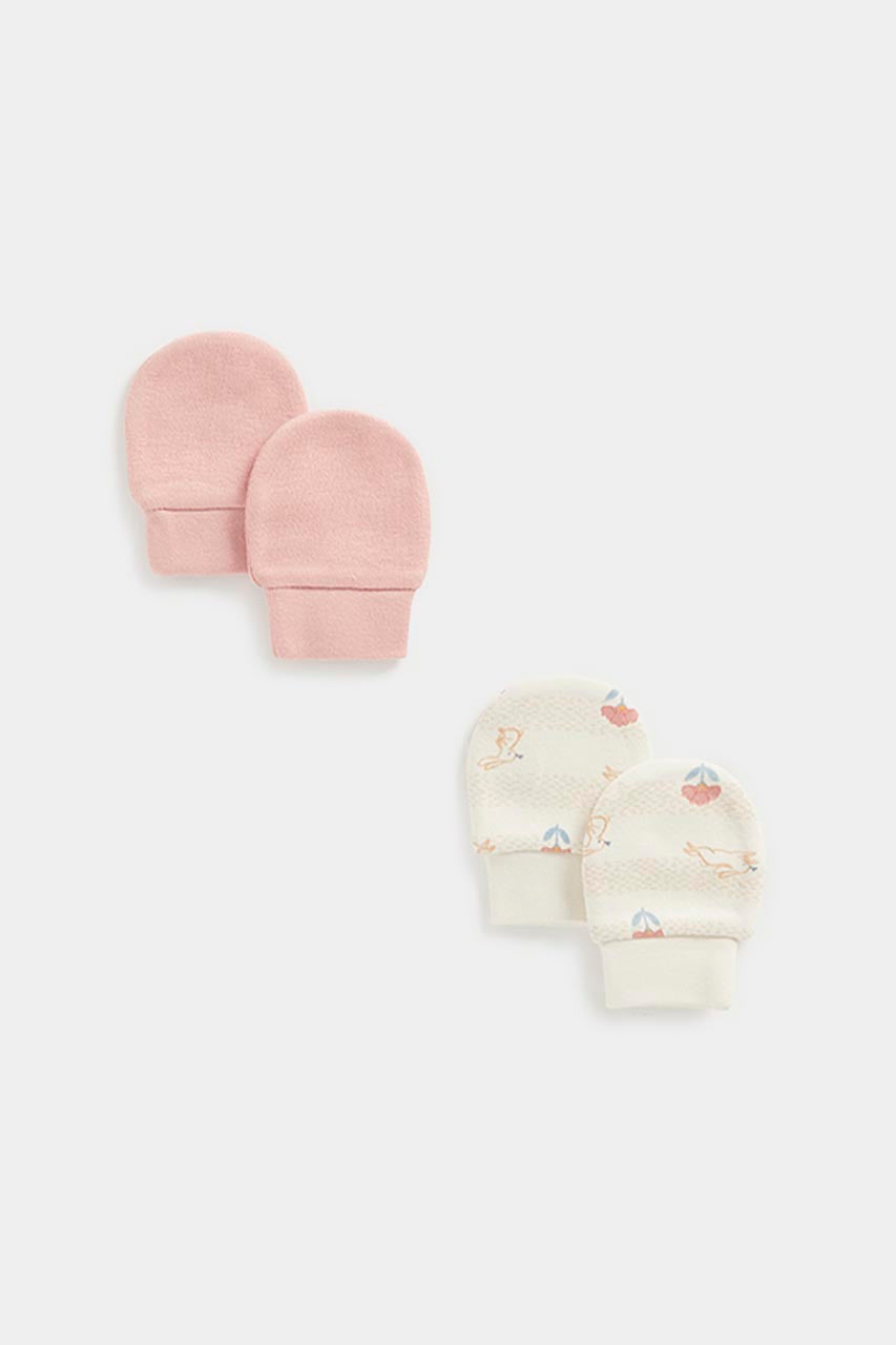 Pink Bunny Baby Mitts - 2 Pack