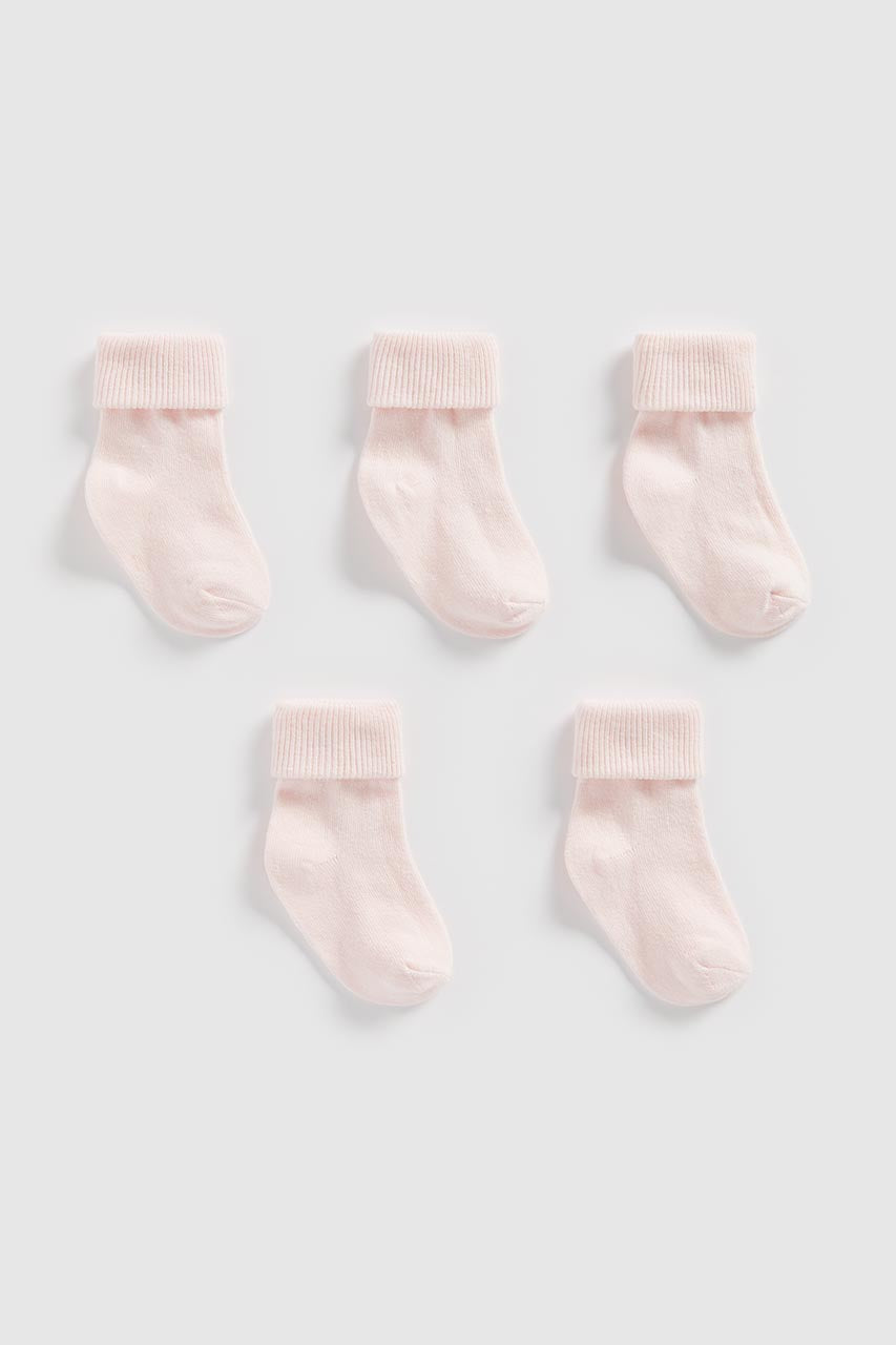 Mothercare Pink Turn-Over-Top Baby Socks - 5 Pack