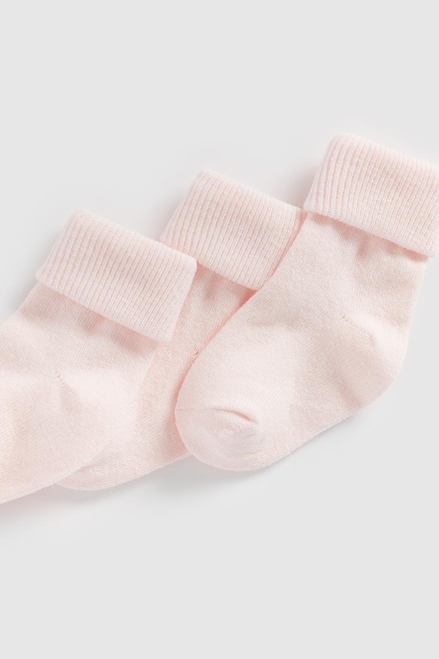 Mothercare Pink Turn-Over-Top Baby Socks - 5 Pack