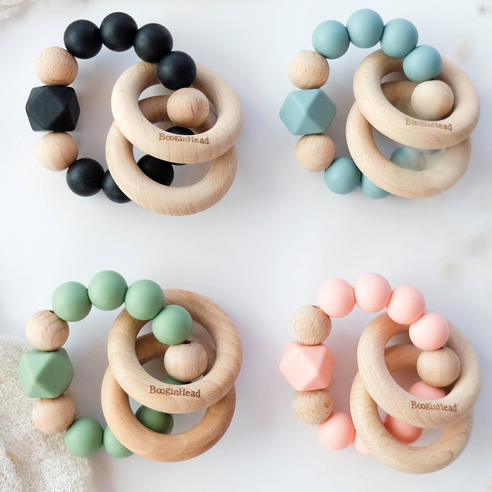 Booginghead Beaded Silicone & Wood Teether Rings