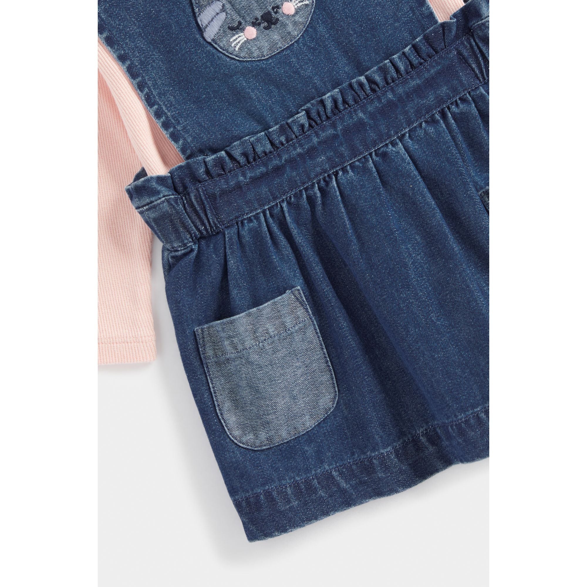 Mothercare Denim Pinny Dress, T-Shirt and Tights Set