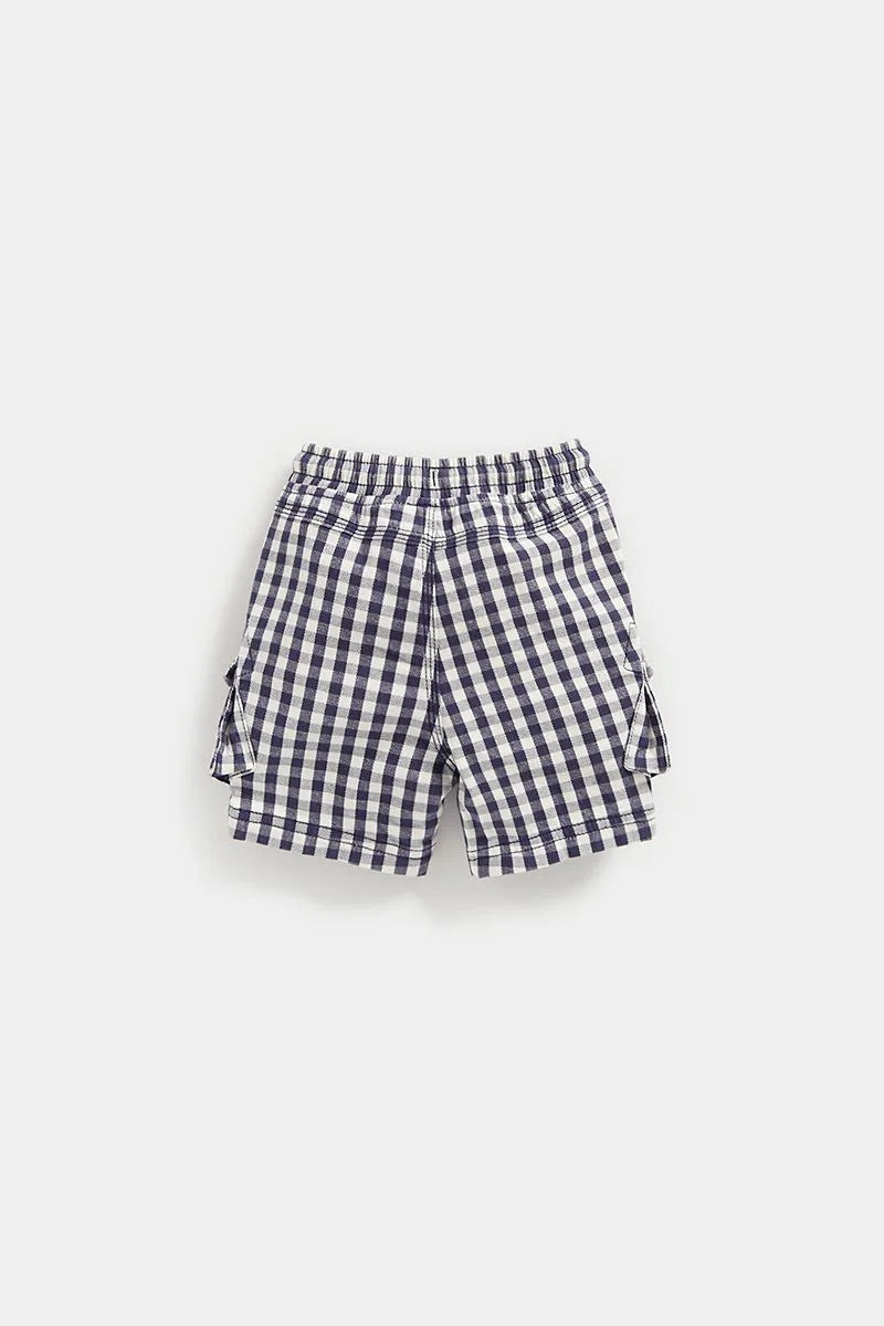 Navy Gingham Cargo Shorts