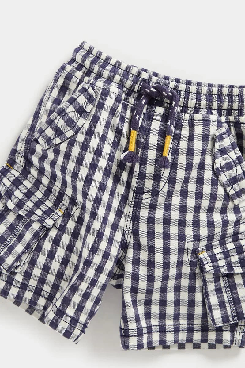 Navy Gingham Cargo Shorts