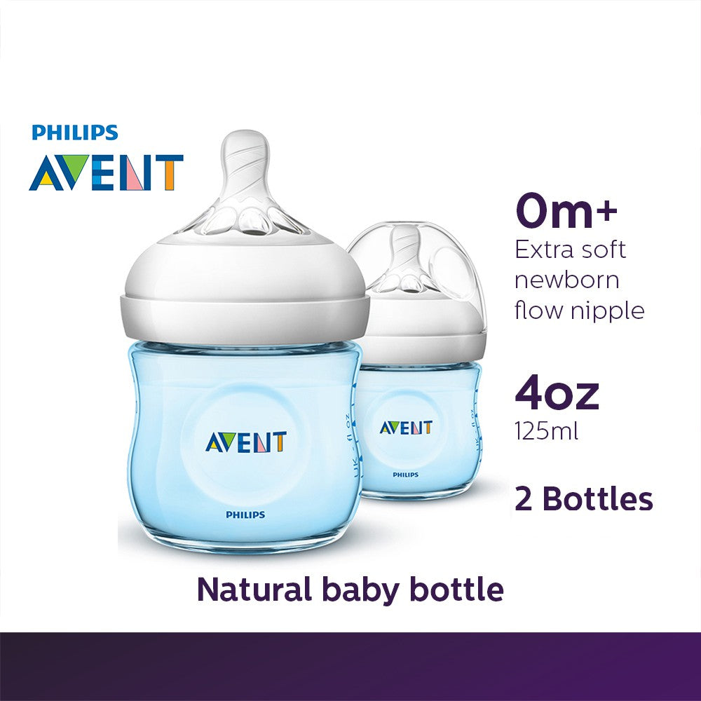 Philips Avent 4oz Natural Baby Bottle Blue, 2-Pack – Mothercare