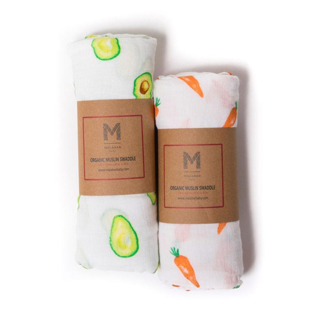 Malabar Baby Organic Muslins 2 Pack - First Foods  (Avocado & Carrot)