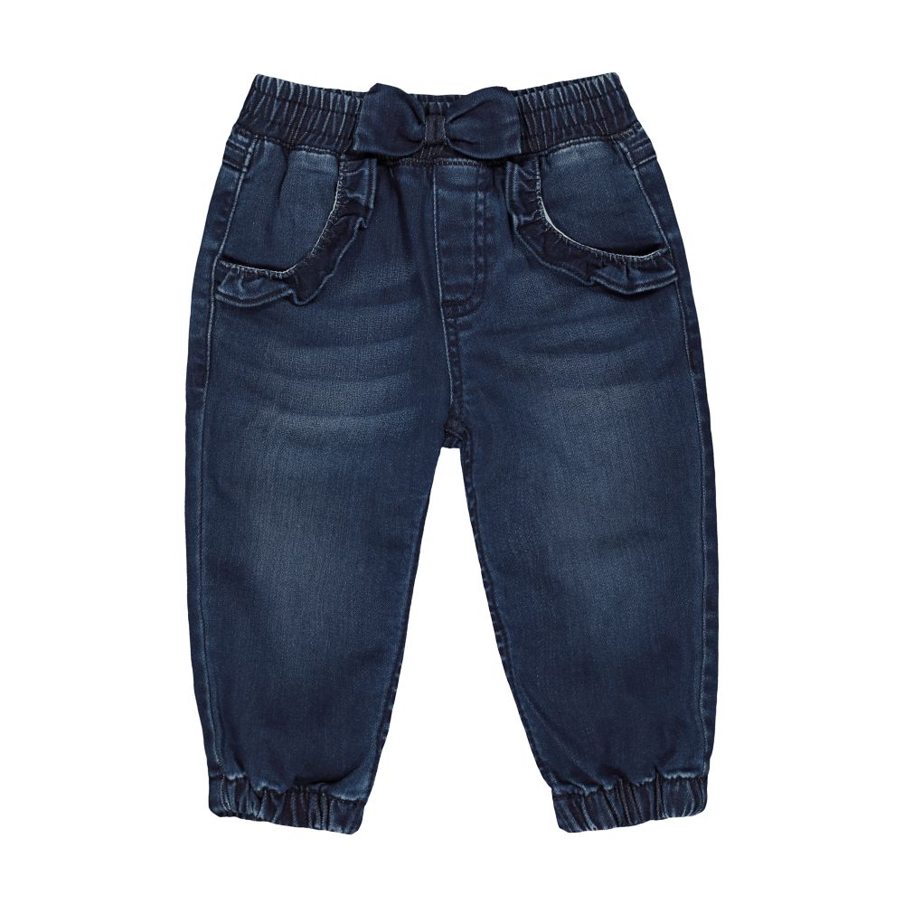 Mothercare Ribbed-Waist Frill Jeans - Dark-Wash