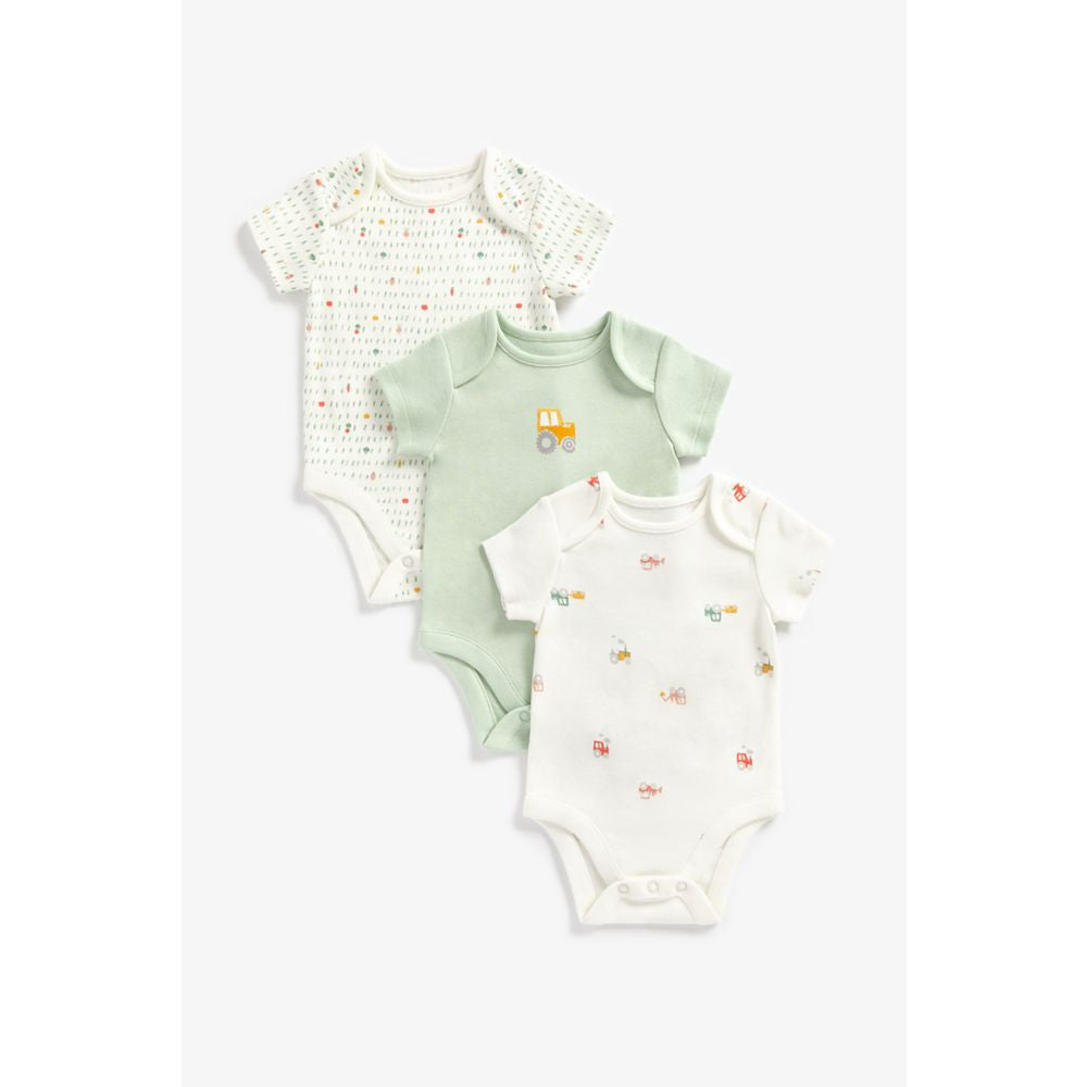 Mothercare Tractor And Veggie Bodysuits - 3 Pack