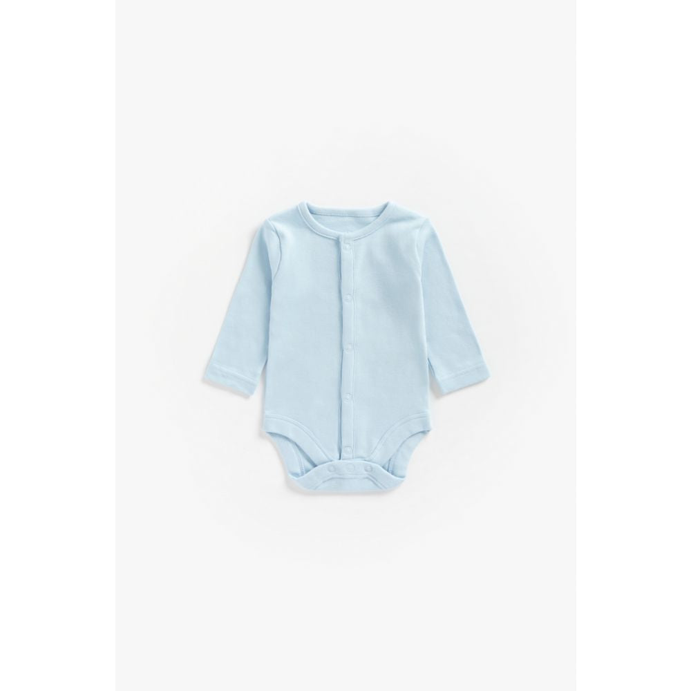 Mothercare Blue Popper Organic Cotton Long Sleeved Bodysuits - 3 Pack