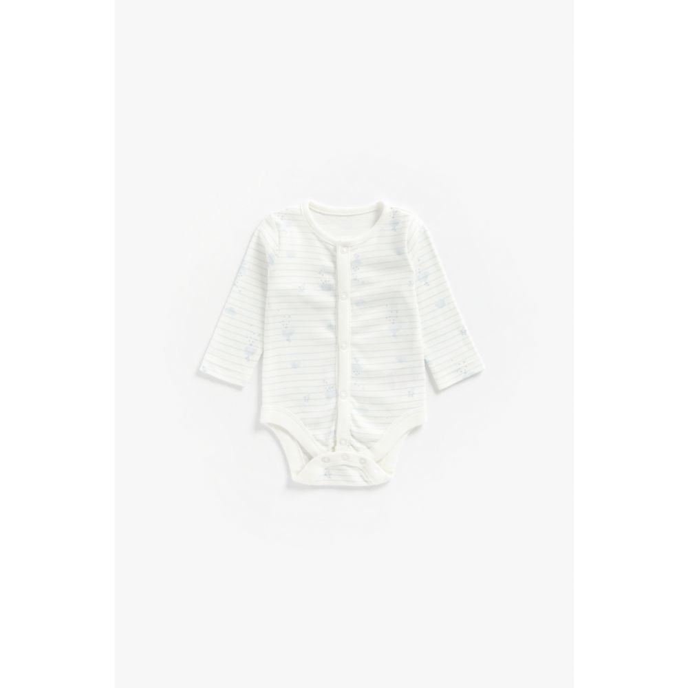 Mothercare Blue Popper Organic Cotton Long Sleeved Bodysuits - 3 Pack