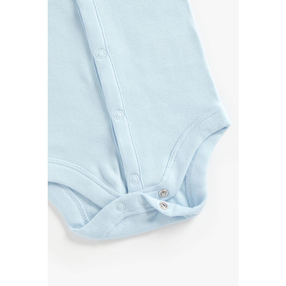 Mothercare Blue Popper Organic Cotton Long Sleeved Bodysuits - 3 Pack