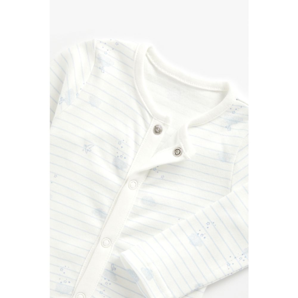 Mothercare Blue Popper Organic Cotton Long Sleeved Bodysuits - 3 Pack